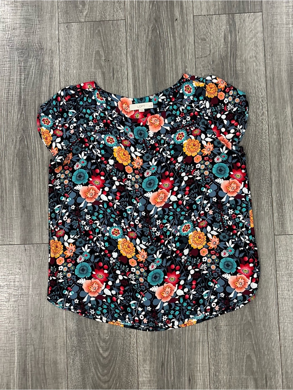 LOFT Petites Floral Print Short Sleeve Blouse Top SP 0548